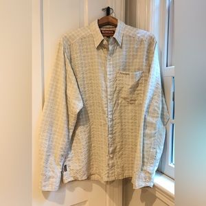 Simms Nylon Long Sleeved Fishing Shirt Beige Plaid Men's Size L